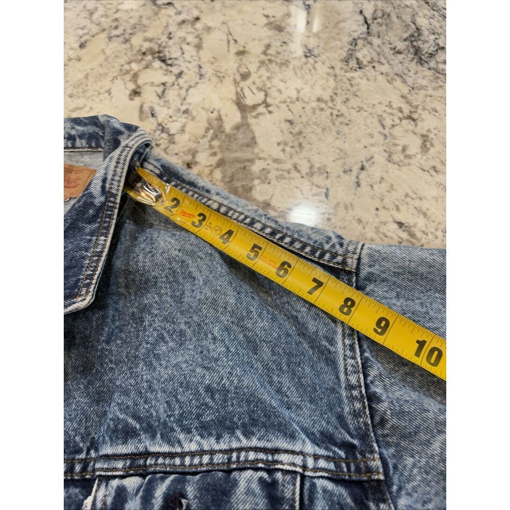 Vintage 80s Levis Denim Jean Acid Distressed Trucker Jacket USA 75068 0219 Sz Sm - Picture 15 of 16